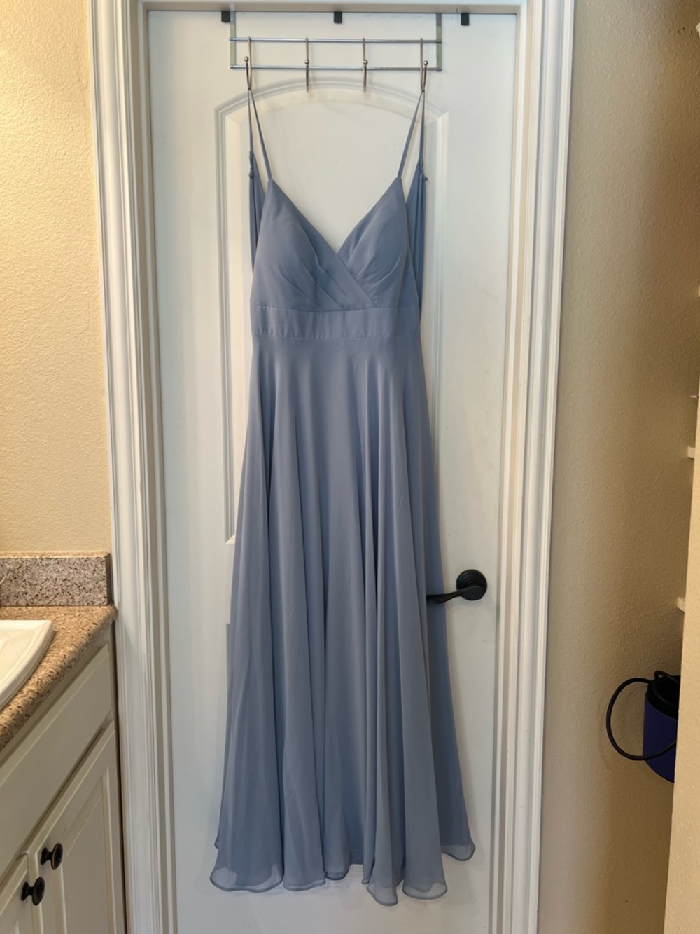 Azazie Dusty Blue Spaghetti Strap Chiffon Maxi Dress